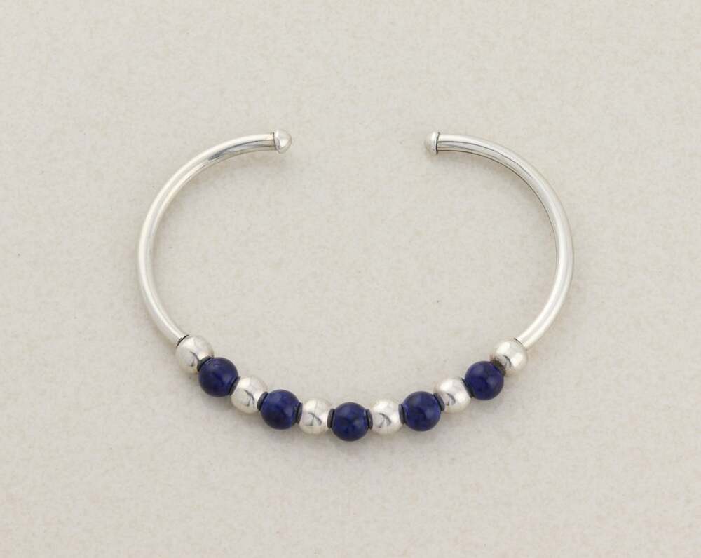 Sterling Silver Blue and Sterling Bead Cuff Bracelet 7" inch